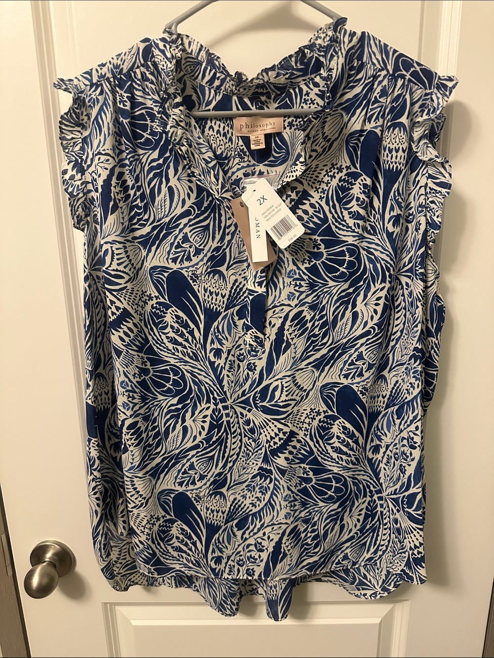 Philosophy Navy and White Sleeveless Ruffle Neck Printed Camisole